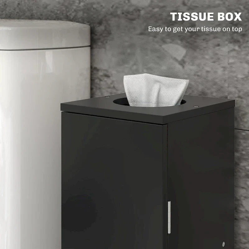 HOMCOM Compact Toilet Paper Cabinet - Corner Floor Storage Organizer with Doors and Shelves for Small Bathrooms