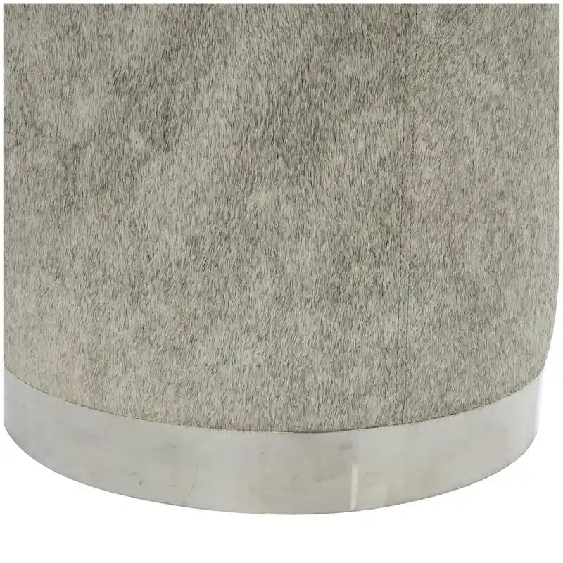 Gray Leather Patchwork Living Room Stool with Silver Metal Base - Roche River Decor