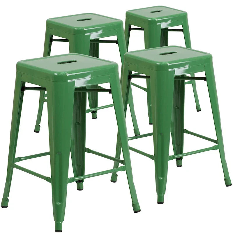 Set of 4 Backless Metal Counter Height Stools for Indoor-Outdoor Use - 24 Hours Square Seat