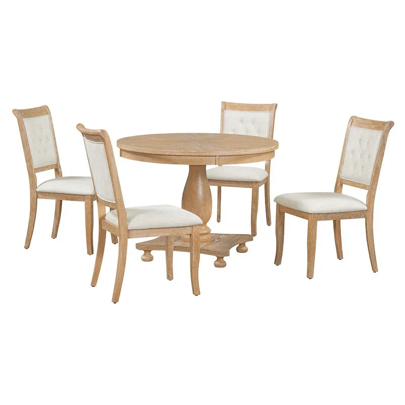 GDFStudio Lak Retro 5-Piece Dining Set with Upholstered Chairs