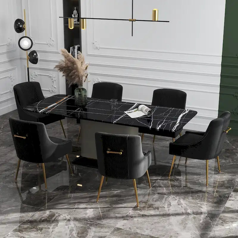 SEYNAR Set of 6 Modern Glam Boucle Velvet Dining or Vanity Chairs with Rear Handle