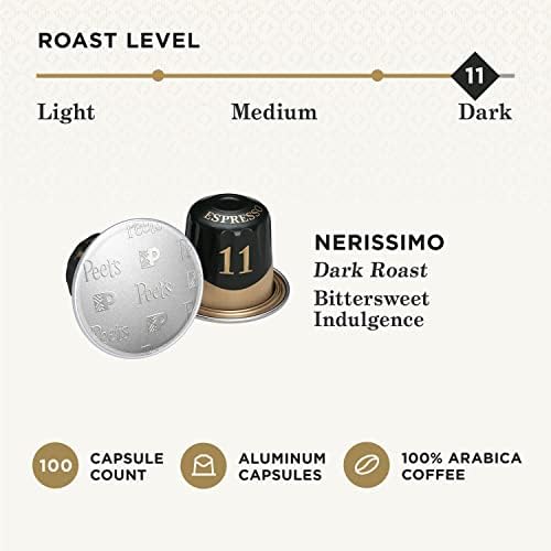 2025 Peet’s Coffee  Dark Roast Espresso Pods  Nerissimo Intensity 11  100 Count (10 Boxes of 10 Espresso Capsules)