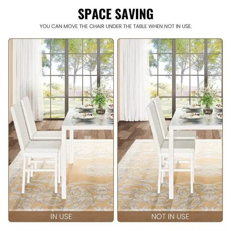 Grondin Contemporary 5-Piece Dining Set with Tempered Glass Table and 4 Diamond-Stitched PU Leather Chairs