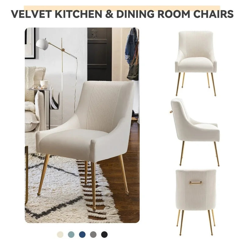 SEYNAR Set of 4 Modern Glam Boucle Velvet Dining or Vanity Chairs with Rear Handle