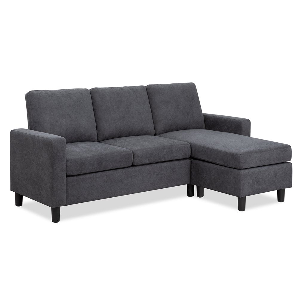 Walsunny Convertible Sectional Sofa, L-Shaped Linen Fabric Couch with Reversible Design and Movable Ottoman for Small Spaces