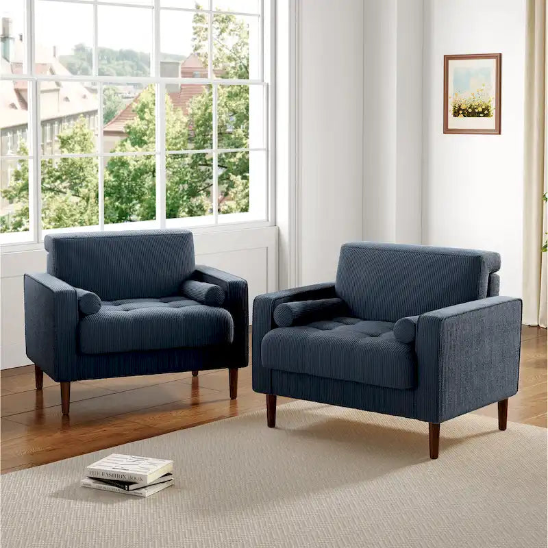 Set of 2 Modern Wide Armchairs in Corduroy - Accent Chairs