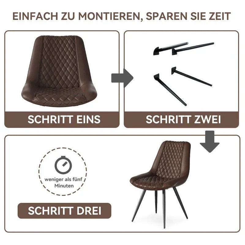 Set of 2 Leather Dining Chairs with Metal Legs