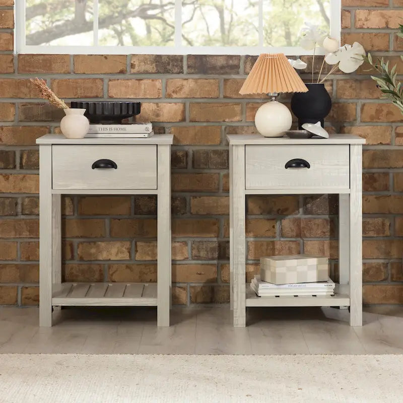 Set of 2 Middlebrook Farmhouse Nightstands with One Drawer