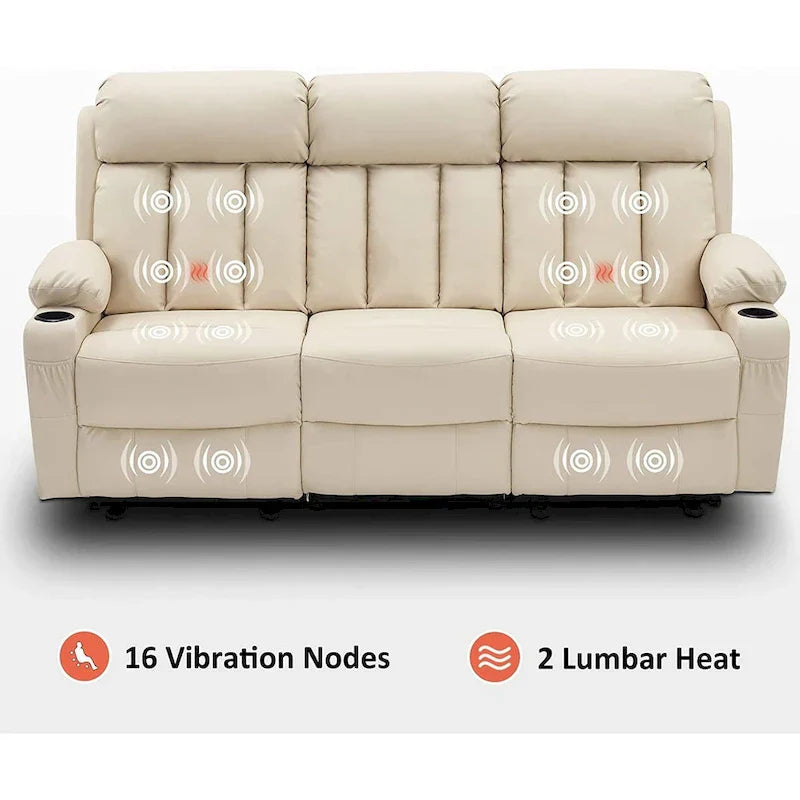 MCombo Faux Leather Electric Reclining Sofa with Heat and Massage - Models 6095/6075/6077