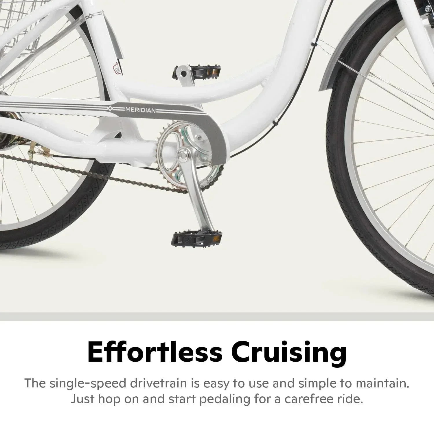 2025 Schwinn Meridian Adult Tricycle, Men's and Women's Beach Cruiser, 26-inch Wheels, Low Step-Through, Wide Saddle, Folding Rear Basket.