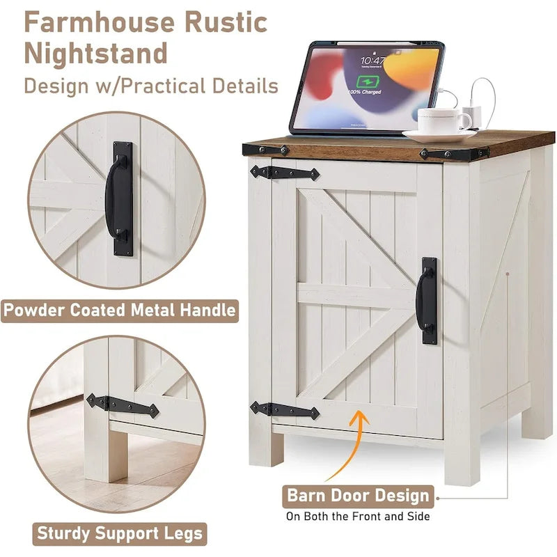 Rustic Wood Nightstand with Charging Station – Versatile End Table and Side Table