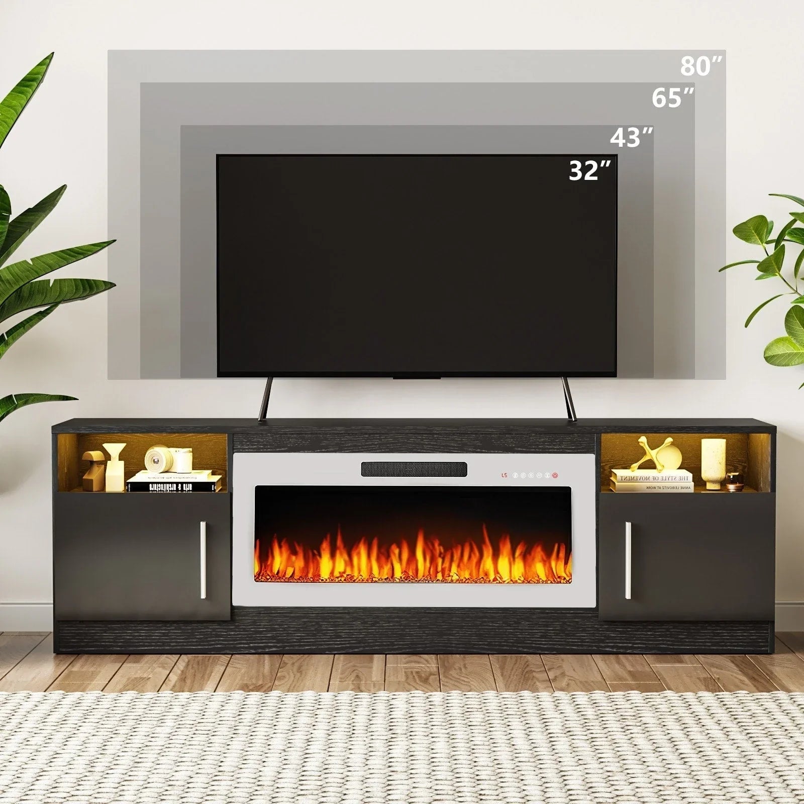 Bossin 70 Fireplace TV Stand with 36 Electric Fireplace, TV Stand for TVs Up to 80, 16 Colors LED Lights/Entertainment Center