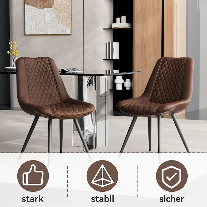 Set of 2 Leather Dining Chairs with Metal Legs