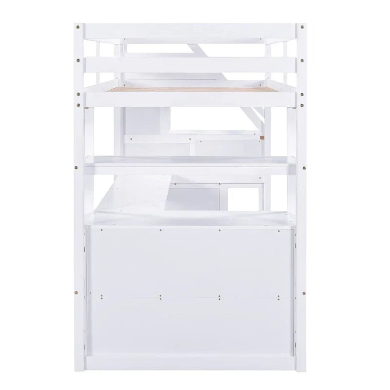 Merax Loft Bed with Integrated Desk and Storage Shelves