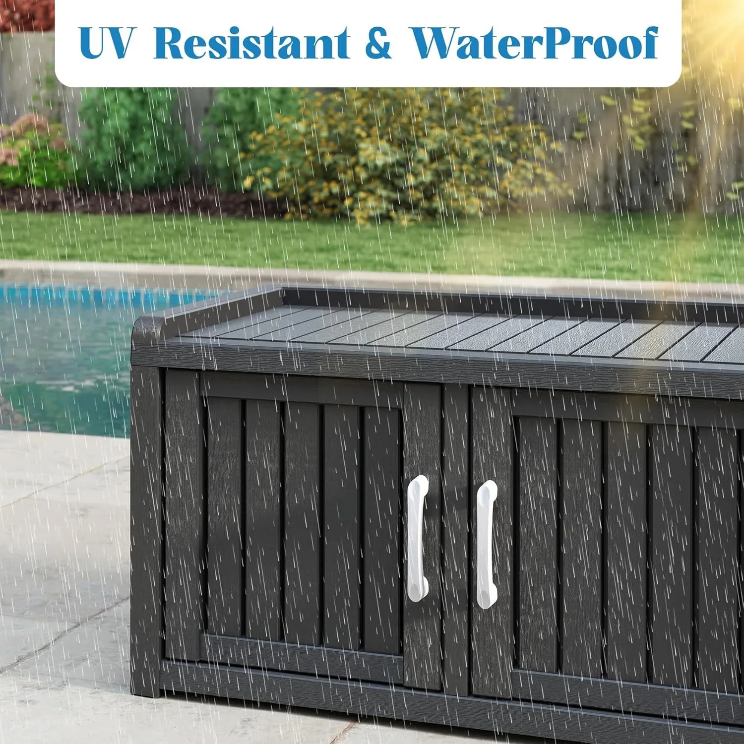 KAMABOKO Outdoor Shoe Storage Cabinet, Waterproof UV-Resistant Entryway Storage Bench Indoor Outdoor with 2 Barn Doors, Adjustable Shelves for Entryway, Bedroom, Hallway,Living Room(Black)