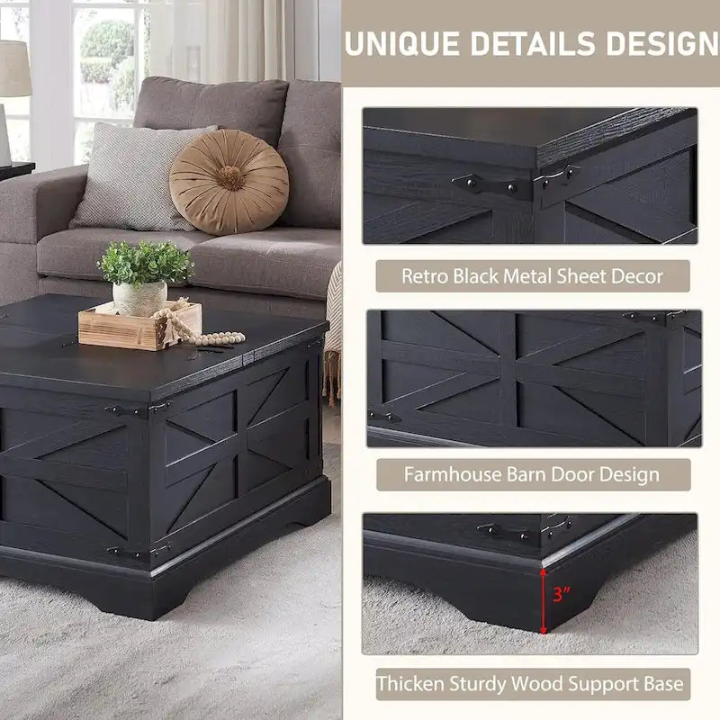 Rustic Square Wood Coffee Table for Living Room - Farmhouse Style