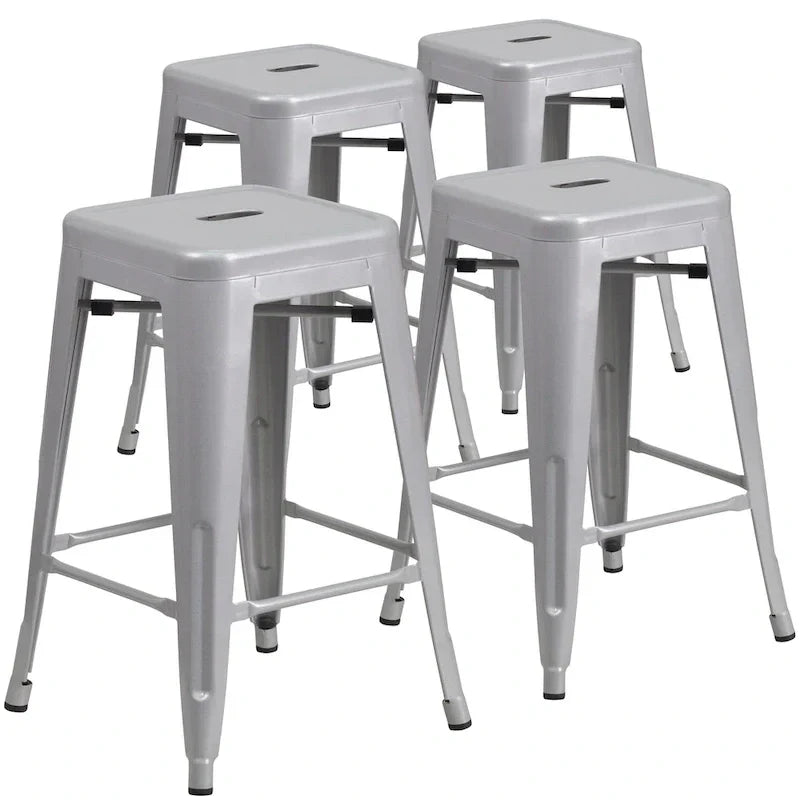 Set of 4 Backless Metal Counter Height Stools for Indoor-Outdoor Use - 24 Hours Square Seat