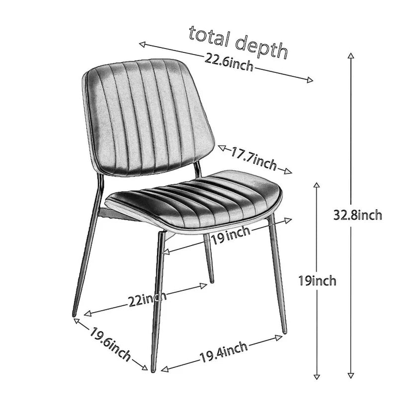 Set of 2 Retro Linen Dining Chairs with Bentwood Backs and Metal Legs