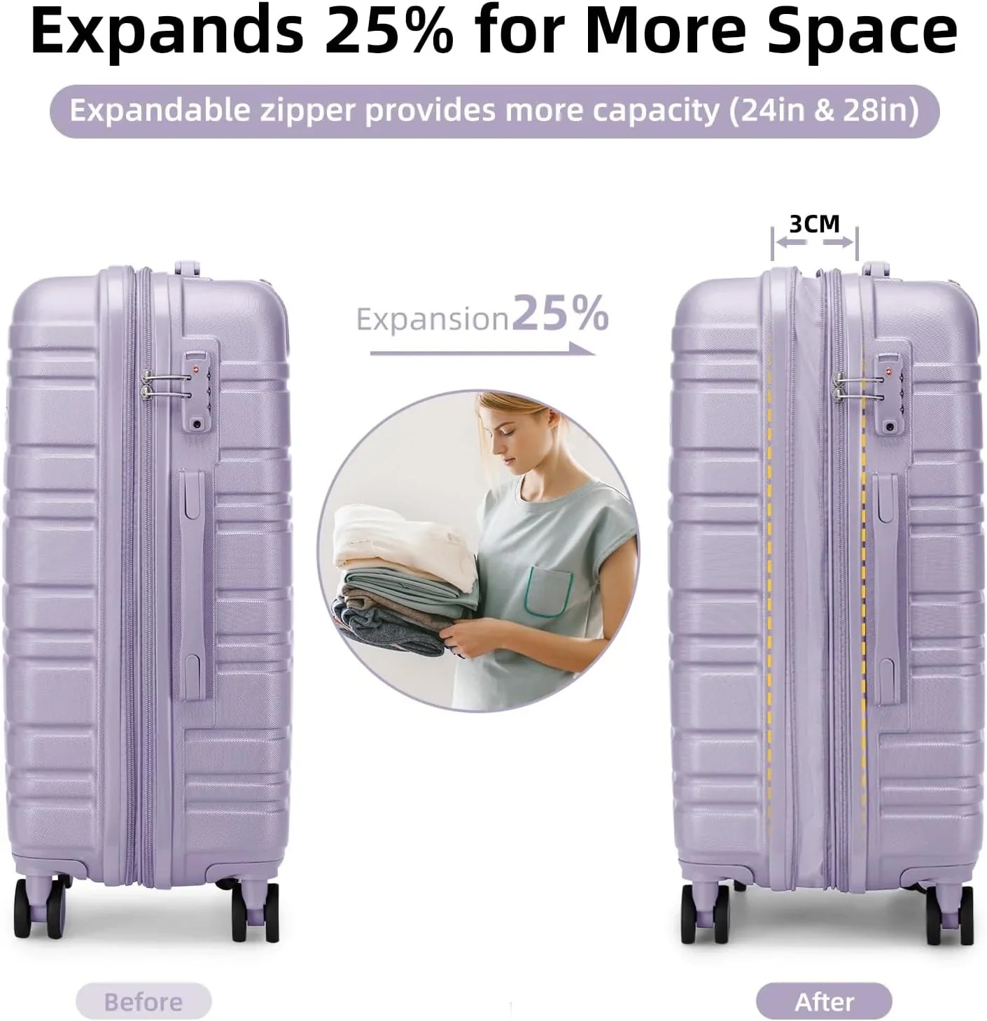 6-piece luggage set, expandable hardshell suitcase set with spinner wheels, lightweight rolling luggage set