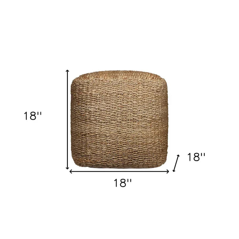 HomeRoots 18-Inch Natural Jute Woven Cube Pouf Ottoman
