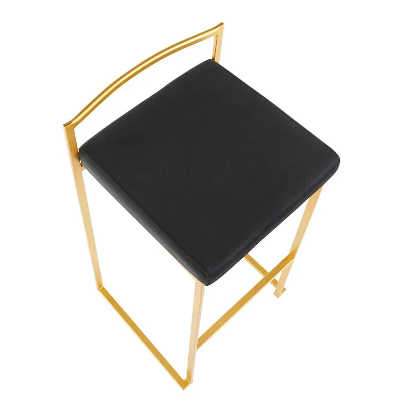 Set of 2 Stackable Gold Bar Stools with Silver Orchid Forest Finish