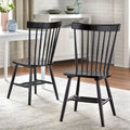 Set of 2 Spindle Back Dining Chairs Solid Rubberwood Farmhouse Style