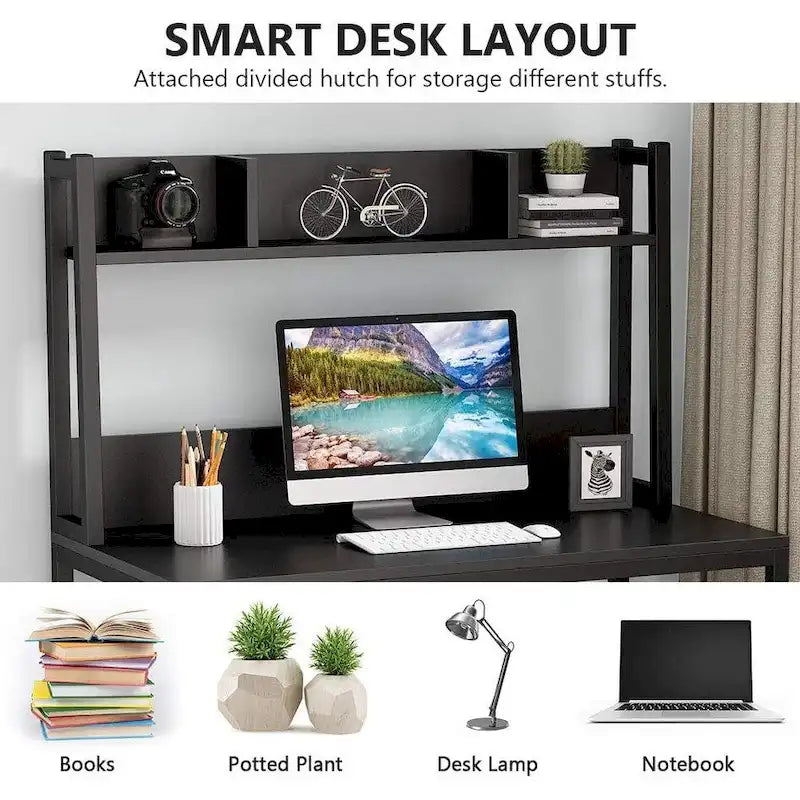 Home Office Computer Desk with Hutch and Shelving for Study