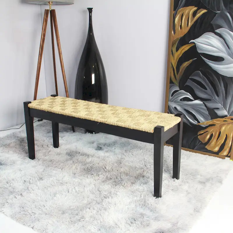 M4H Shambles Solid Wood Indoor Bench with Natural Seagrass