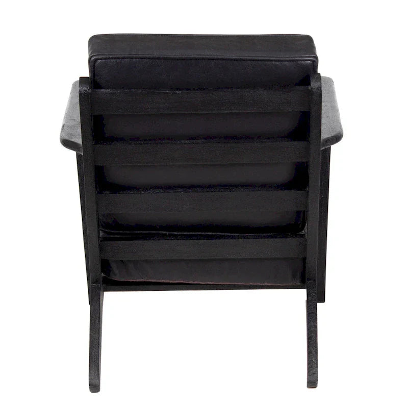 Handcrafted Amber Accent Chair with Slatted Mango Wood, Buffalo Leather Cushions, and Angled Legs