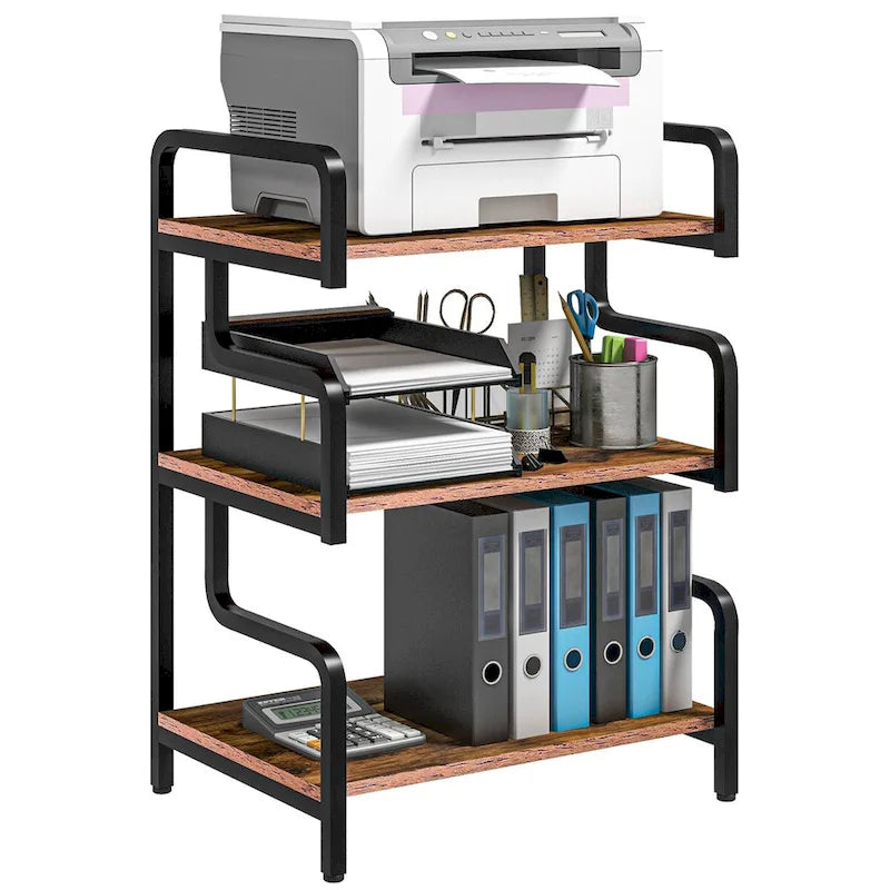 HOMCOM Industrial 3-Tier Printer Stand with Storage - Versatile Metal Rack for Home Office