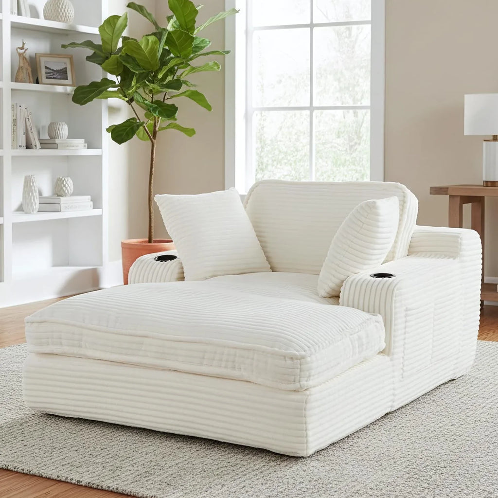 67" Oversized Chaise Lounge Chair Indoor Soft Boneless Cloud Couch with 3 Pillows 4 Side Pockets