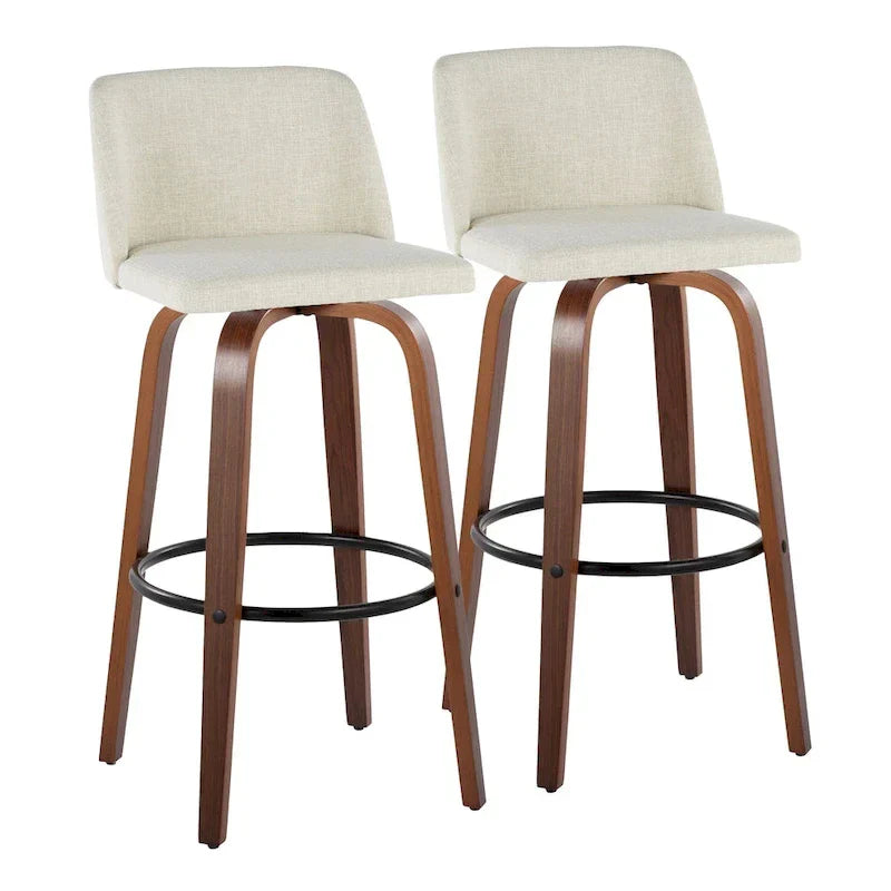 Set of 2 Carson Carrington Vallberga 30-Inch Fixed-Height Bar Stools with Walnut Wood Base