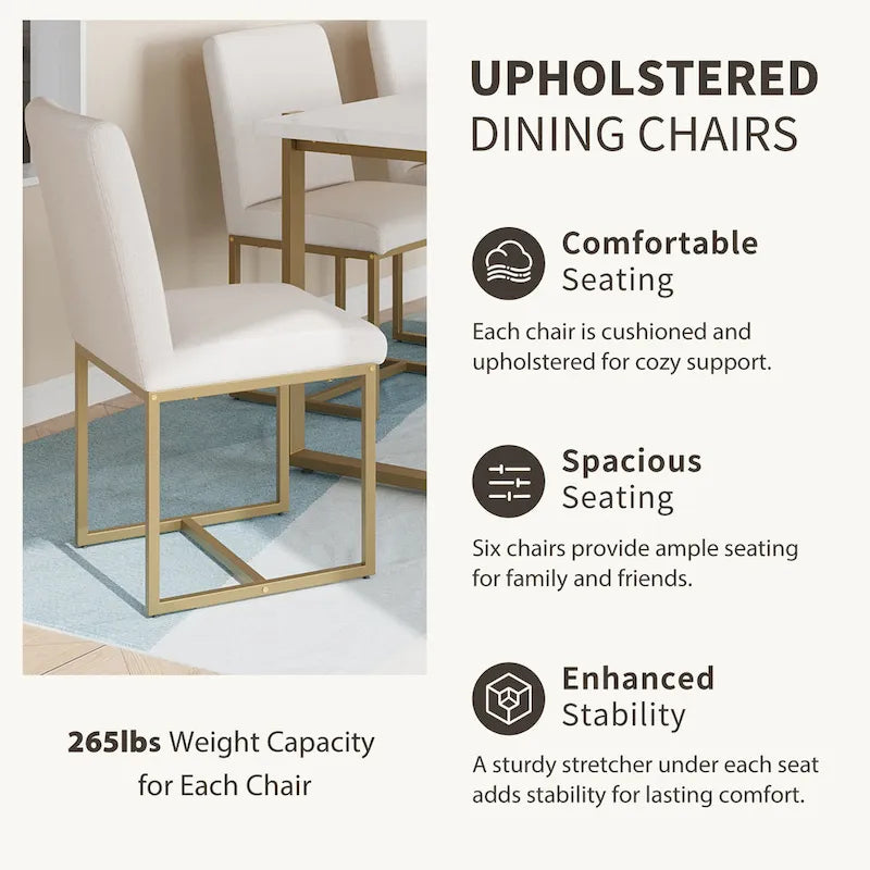 GDFStudio Carter Contemporary Rectangular Dining Set with Faux Marble Table and Six Upholstered Chairs