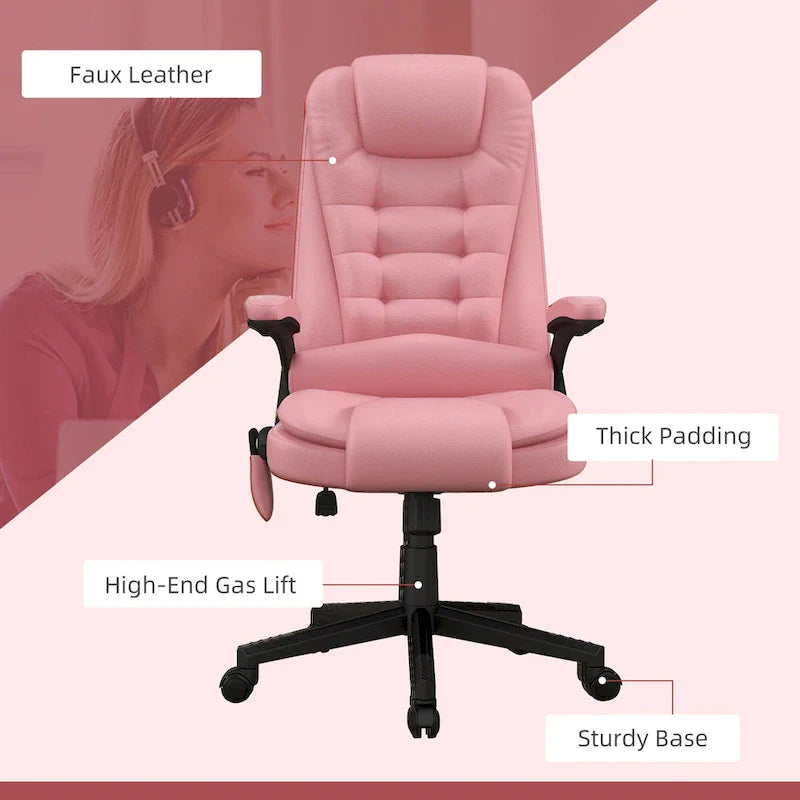 HOMCOM High Back Massage Office Chair with 6 Vibration Points and Heated Recline - PU Leather Computer Chair