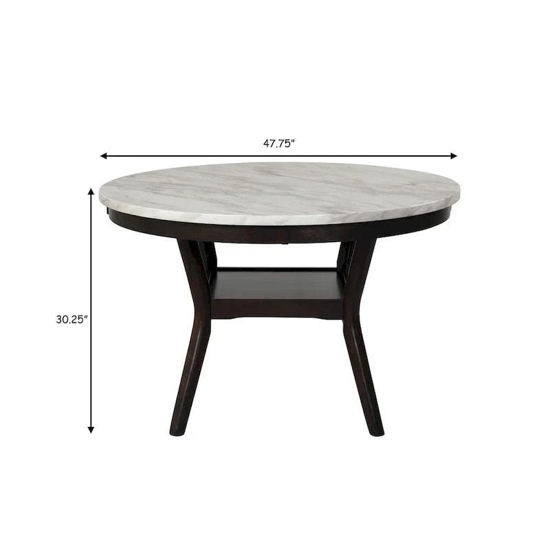 Kate 47-Inch Round Dining Table with Faux Marble Surface in White and Brown