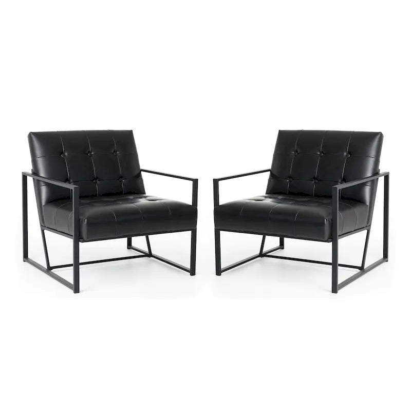 Glitzhome Set of 2 Mid-Century Tufted Accent Chairs in 29.25W PU Leather