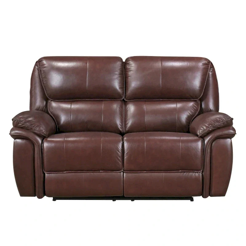 Jack 66-Inch Manual Recliner Loveseat in Plush Brown Top Grain Leather with Wood Accents