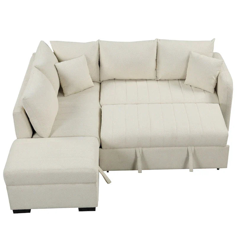 Sectional Sofa Bed with Storage Ottoman USB Ports and Pull Out Design