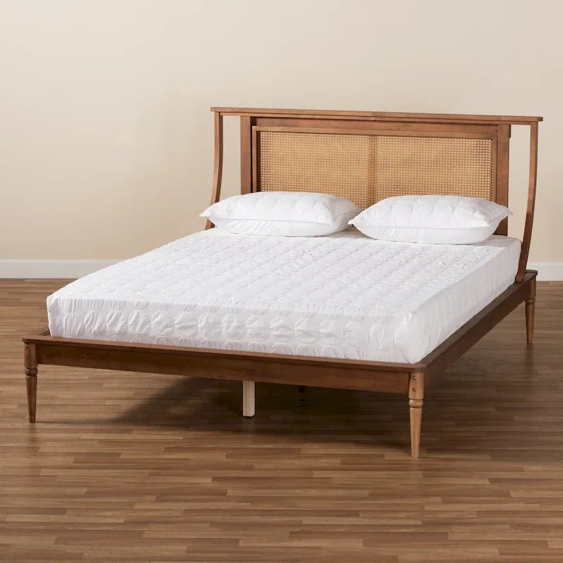 Jamila Contemporary Synthetic Rattan Platform Bed in Walnut Brown