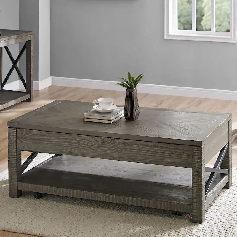 Lift Top Coffee Table with Hidden Storage and Shelf