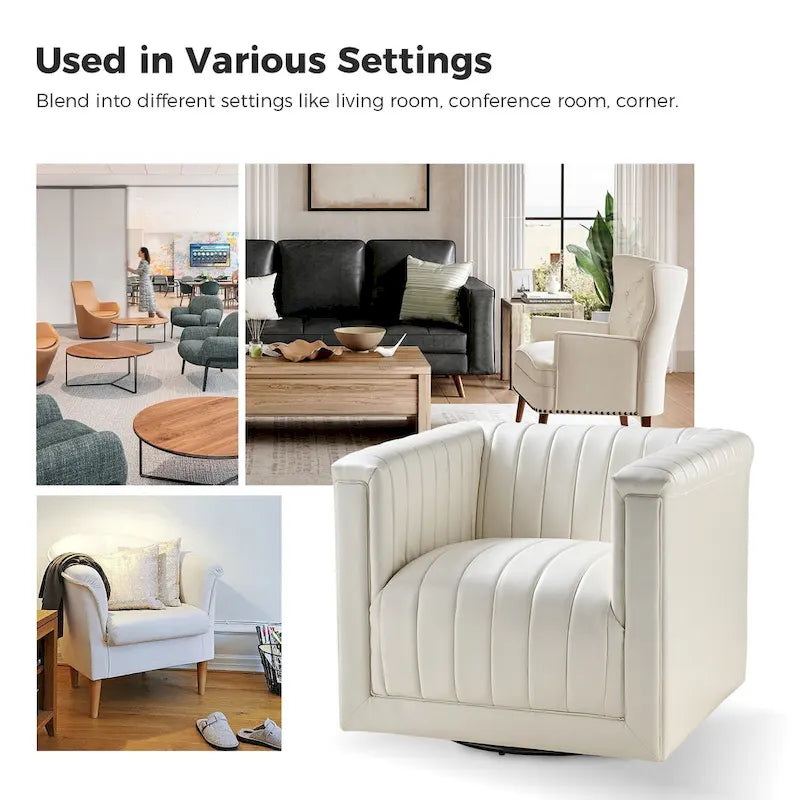 Set of 2 Esteban Modern Leather Swivel Barrel Chairs by HULALA HOME