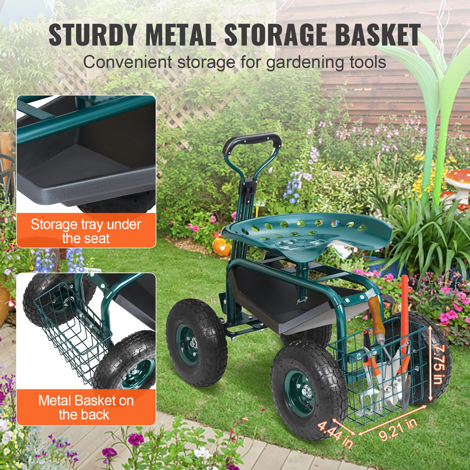 VEVOR Garden Cart Rolling Workseat with Wheels