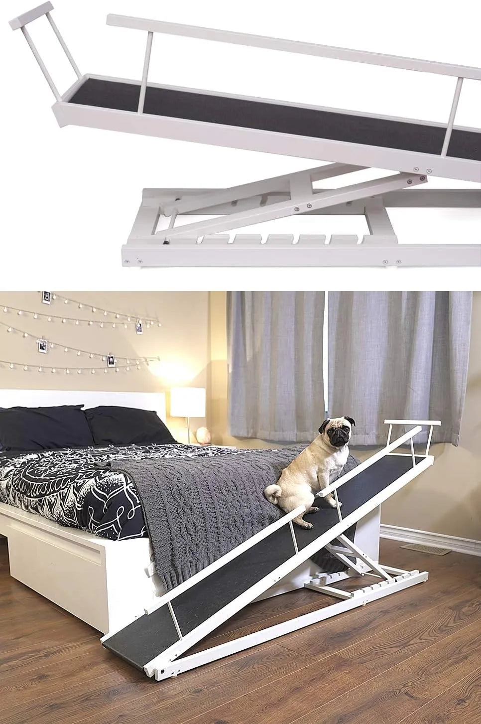 Dog Ramp for Beds - Adjustable up to 37" High Beds with Low Incline, Safety Rails & Anti-Slip Grip, for Small Dogs up to 50lbs - Solid Hardwood, Made in North America
