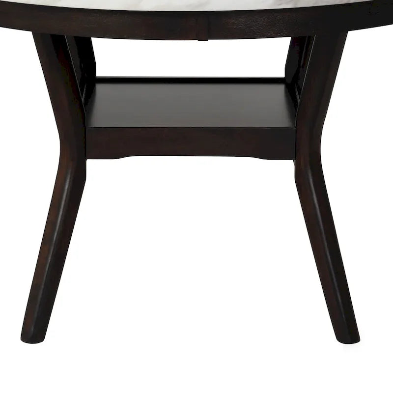Kate 47-Inch Round Dining Table with Faux Marble Surface in White and Brown