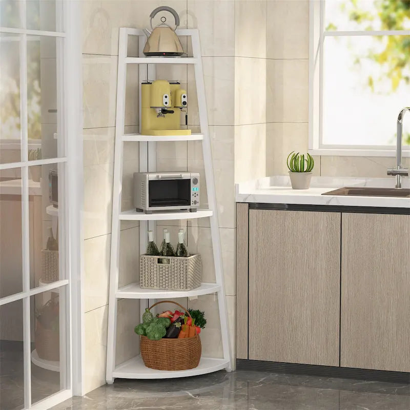 Rustic Brown 5-Tier Corner Shelf Storage Tower for Bathroom