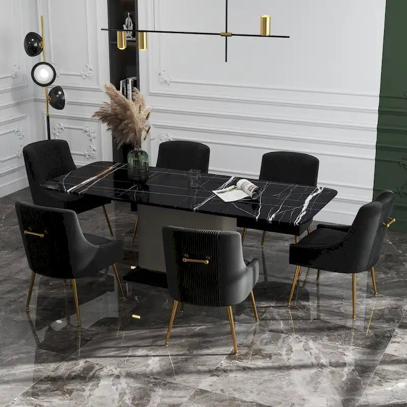 SEYNAR Set of 6 Modern Glam Boucle Velvet Dining or Vanity Chairs with Rear Handle