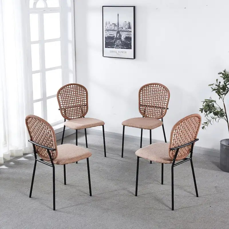 Set of 4 Upholstered Sennit Dining Chairs Featuring Sturdy Metal Legs