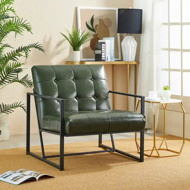 Glitzhome Set of 2 Mid-Century Tufted Accent Chairs in 29.25W PU Leather