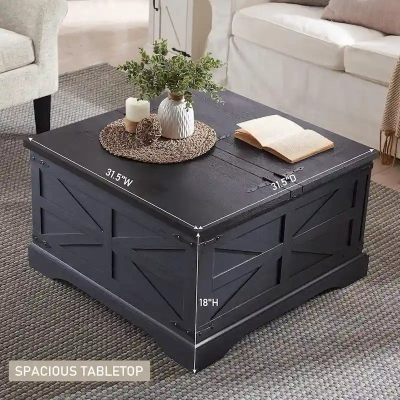 Rustic Square Wood Coffee Table for Living Room - Farmhouse Style