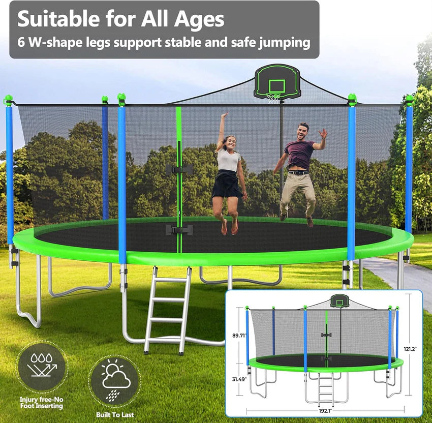 Upgraded 16Ft Trampoline with Basketball Hoop & Net